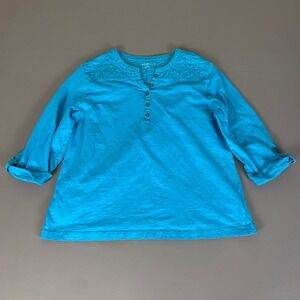 Croft & Barrow Henley Shirt Top Women's Size‎ XL 3/4 Sleeve Blue Quilted Detail